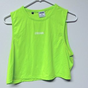 Gym shark neon yellow/green muscle tank. Thin breathable material. Cropped